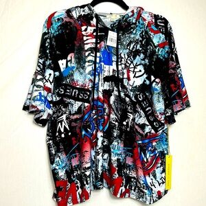 Paper Tee Short Sleeve Hoodie Size 3X New Graffiti Stretchy
